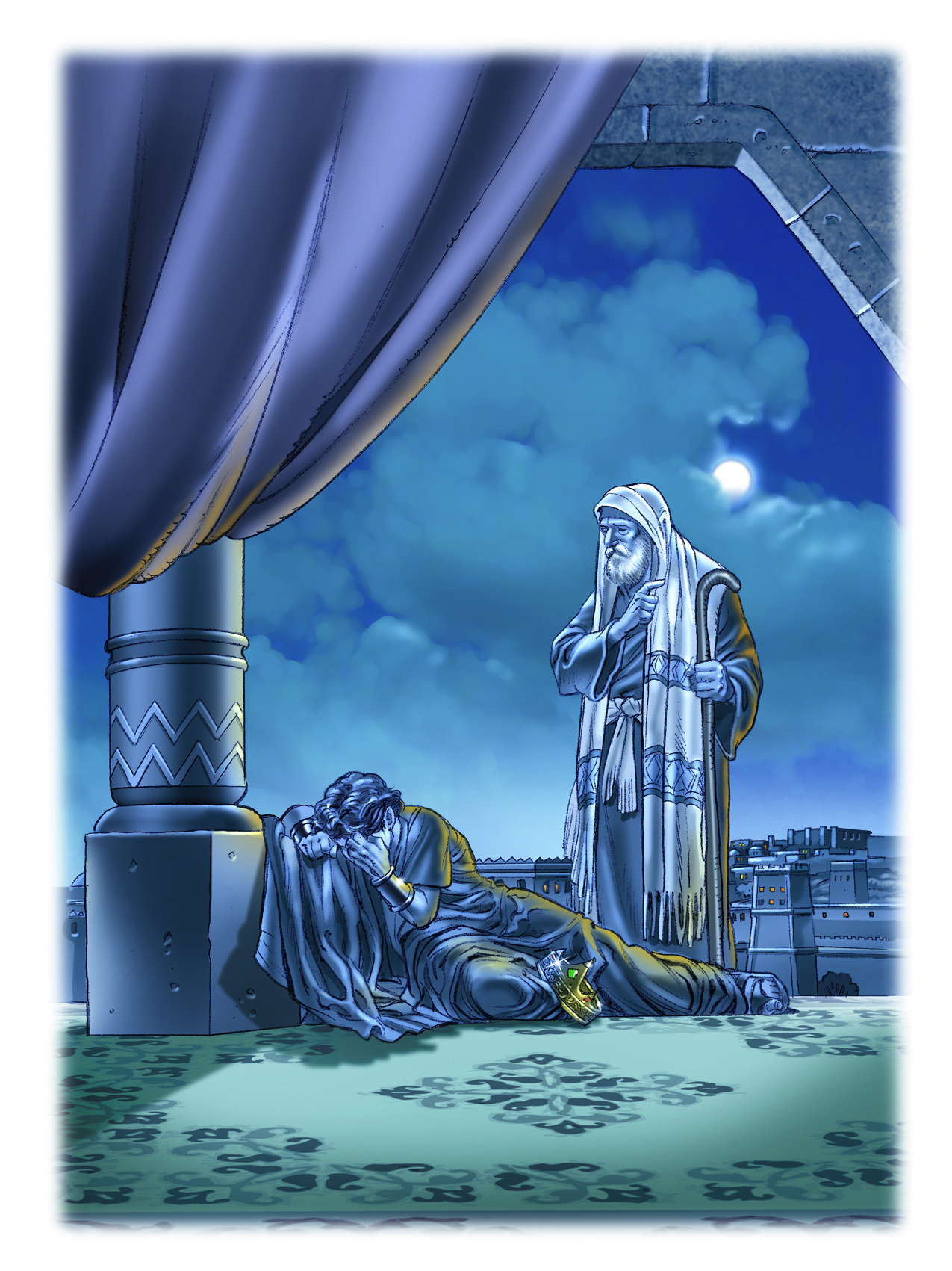 Rei David sendo repreendido pelo profeta Natã.